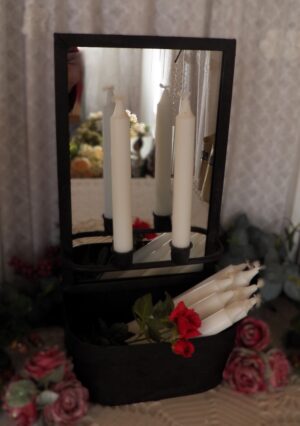 Väggljusstake/spegel med behållare