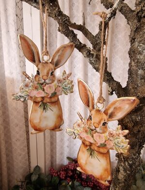 Gammaldags kanin med blommor häng