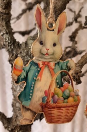 Gammaldags kanin med äggkorg häng