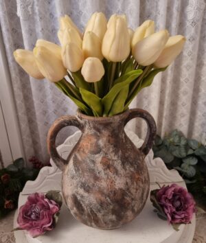 Vas med "öron" brun melerad terrakotta hög